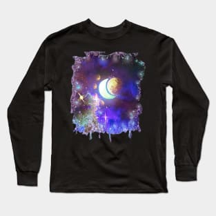 Purple Magical Crescent Moon Galaxy. Long Sleeve T-Shirt